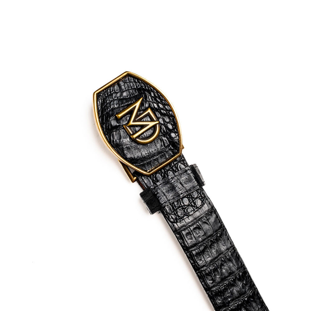 Iowa Genuine Caiman Crocodile Skin Belt in Black with Antique Western Buckle | Marco Di Milano Exotic Belt