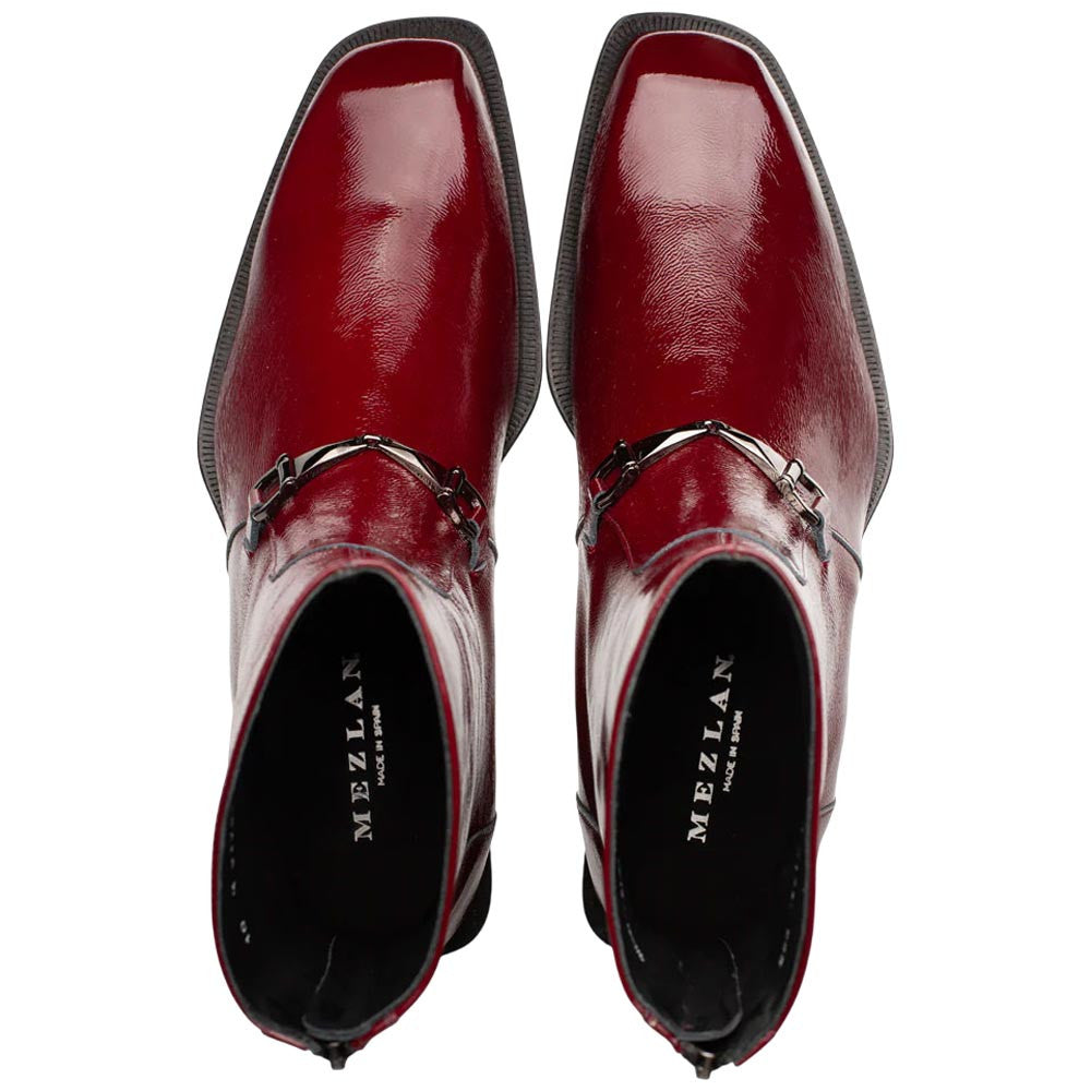 Buscemi Hi-Shine Square Toe Ornament Burgundy Boot | Mezlan Dress Boot for Men