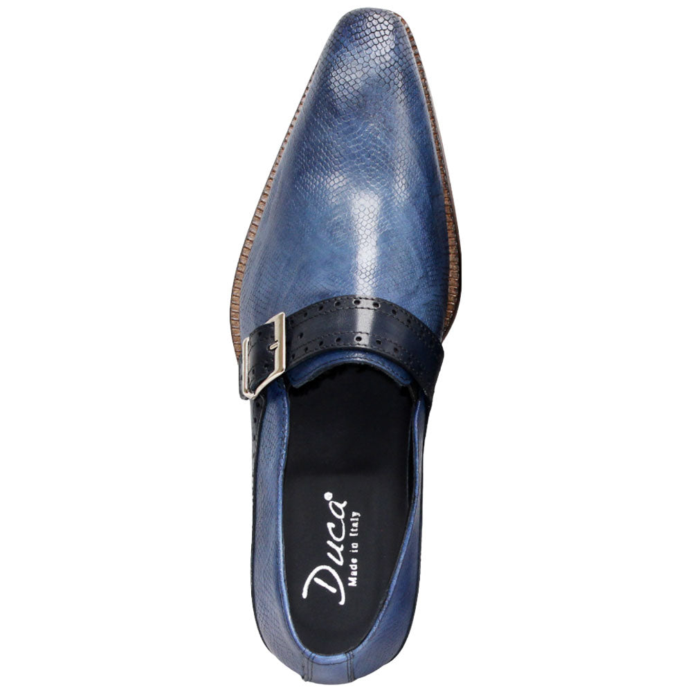 Duca Sezze Men's Powder Blue/Navy Snake Print/Calf-Skin Leather Loafers