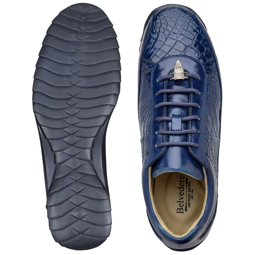 Belvedere Men’s Genuine American Alligator and Calf Indigo Blue Sneaker - Coda