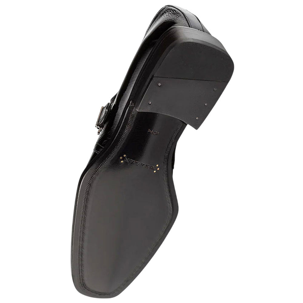 Mezlan Afton Textured Shiny Calf Monk - Men's Black Square Toe Formal Monk