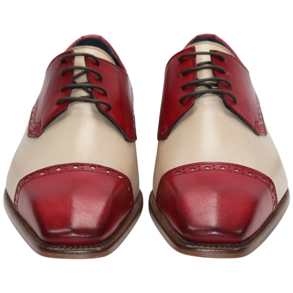 Duca Lombardi Men's Red/Beige Calf-Skin Leather Oxfords Shoes