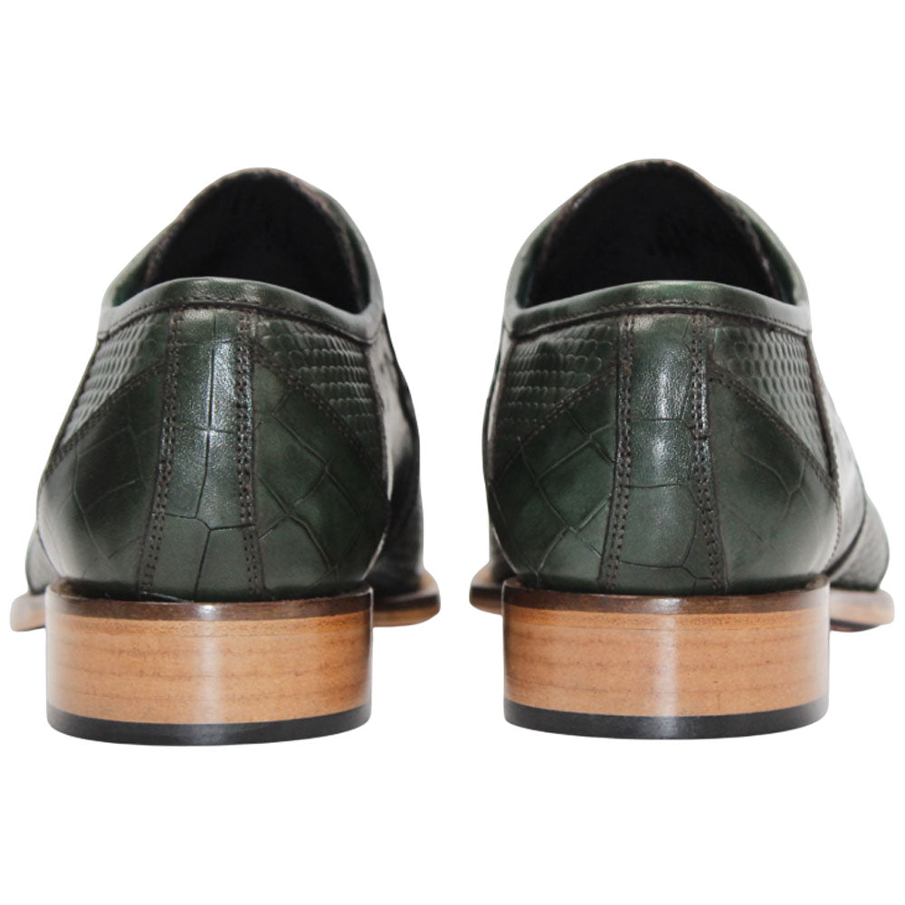 Duca Imperio Men's Green Calf-Skin Leather/Calf Print Oxfords Shoes