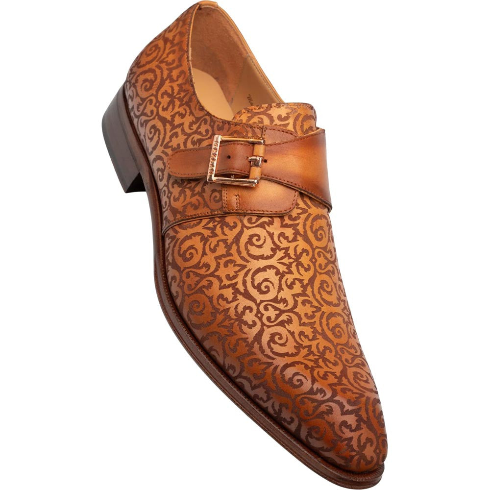 Mezlan Men's Soria Decoratively Embossed Monk Strap in Camel