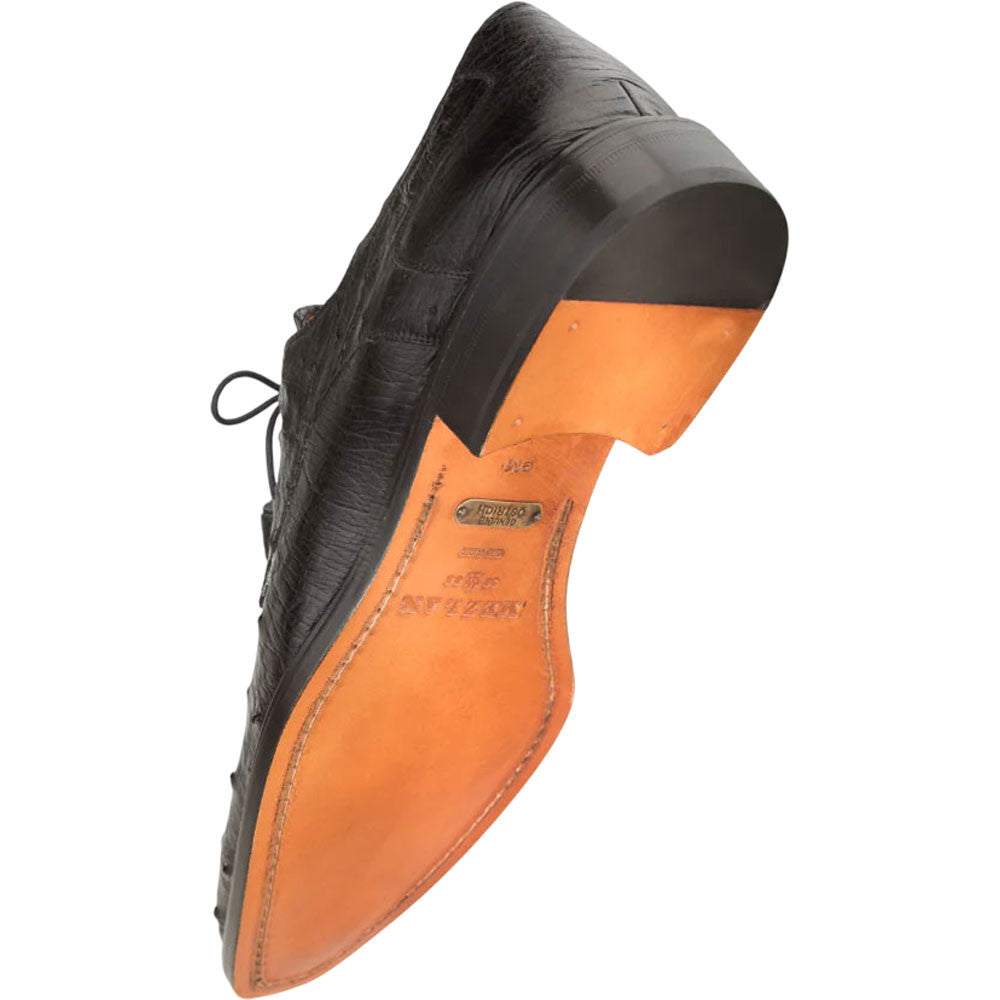 Mezlan Tillson Black Genuine Ostrich Derby Lace-Up Shoes - Men's Exotic Plain Toe Blucher Handmade in Spain