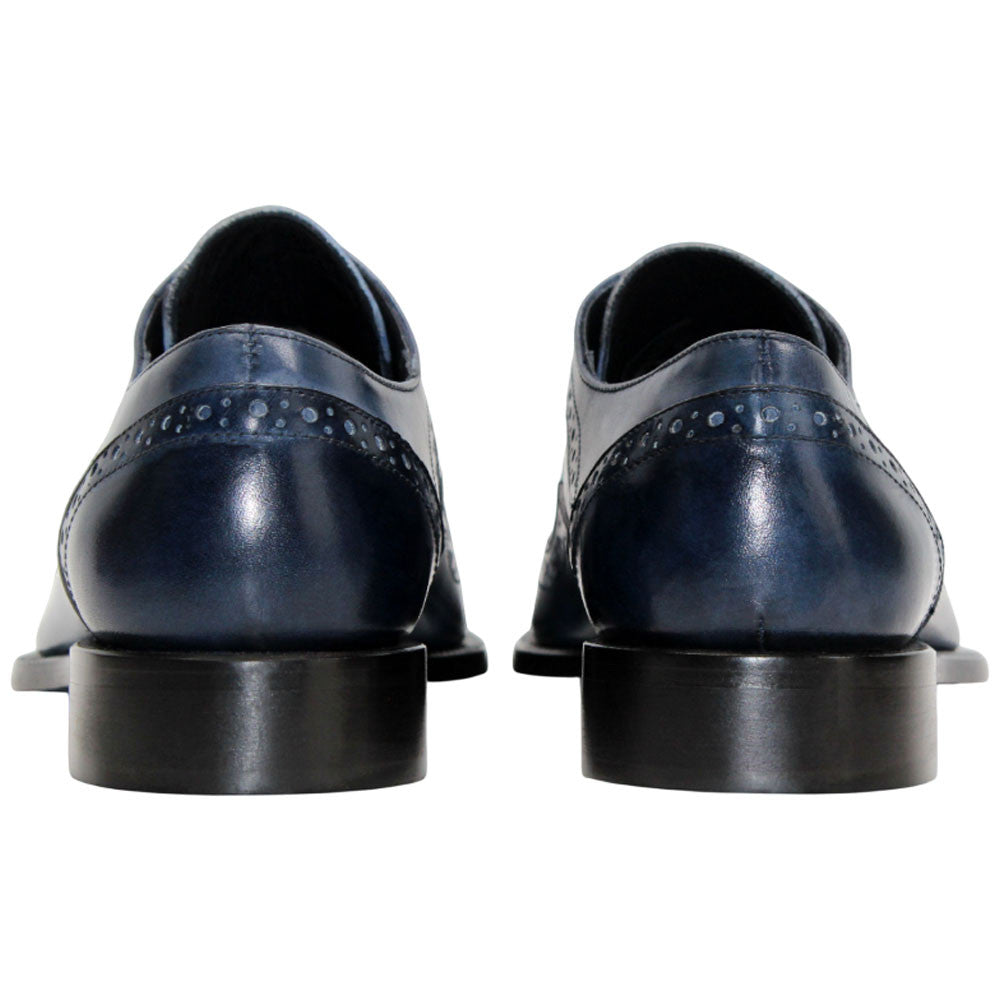 Saranno Navy/Blue Calfskin Leather Wingtip Oxford | Duca Dress Shoes for Men