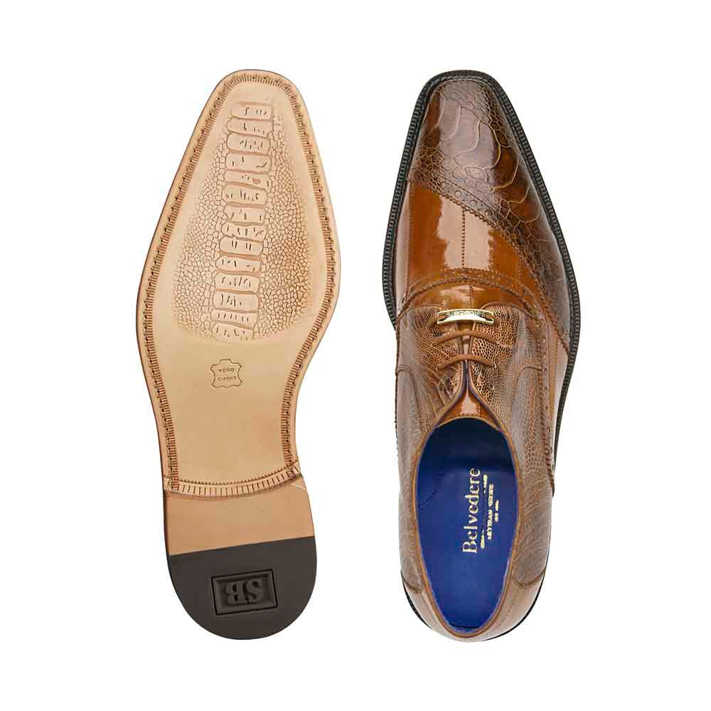 Belvedere Nino Men's Split Toe Oxford Antique Camel Eel Ostrich Shoe