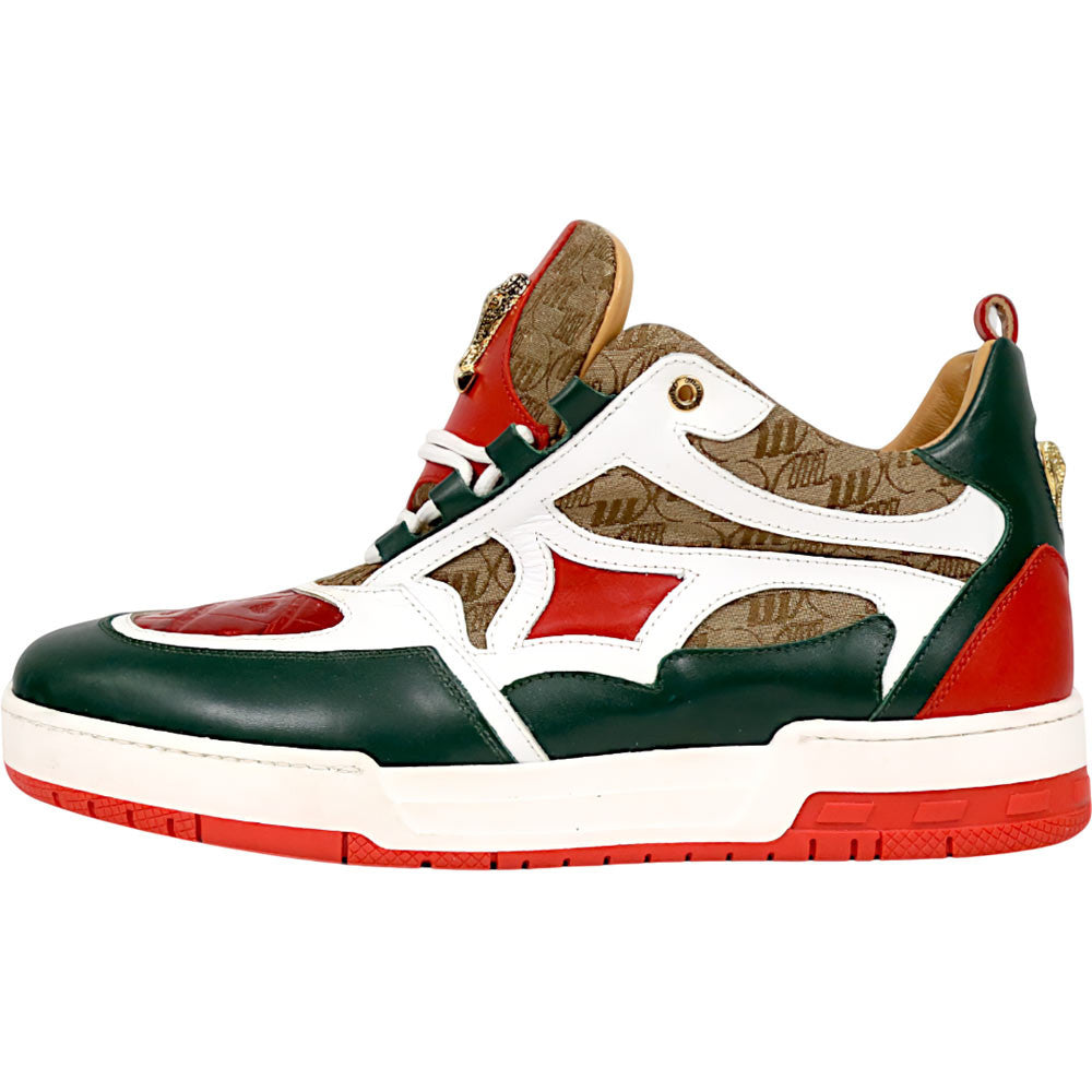 Mauri Abstract Men's Green / Red Exotic Crocodile / Fabric / Nappa Leather Casual Sneaker