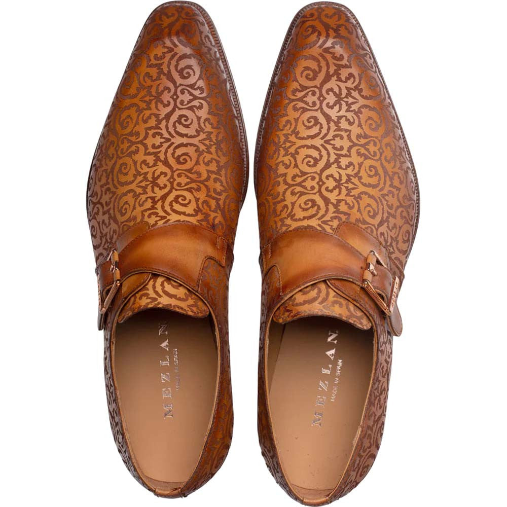 Mezlan Men's Soria Decoratively Embossed Monk Strap in Camel