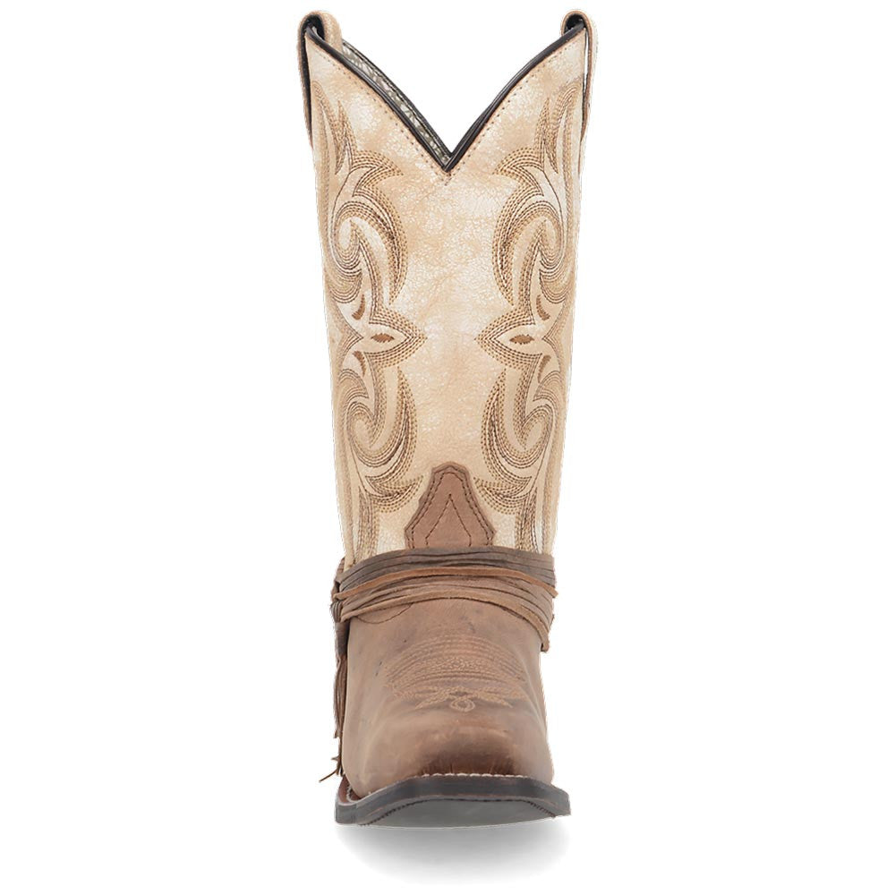 Laredo Myra Sand/White Leather Square Toe Western Cowgirl Boots (US Women Size)