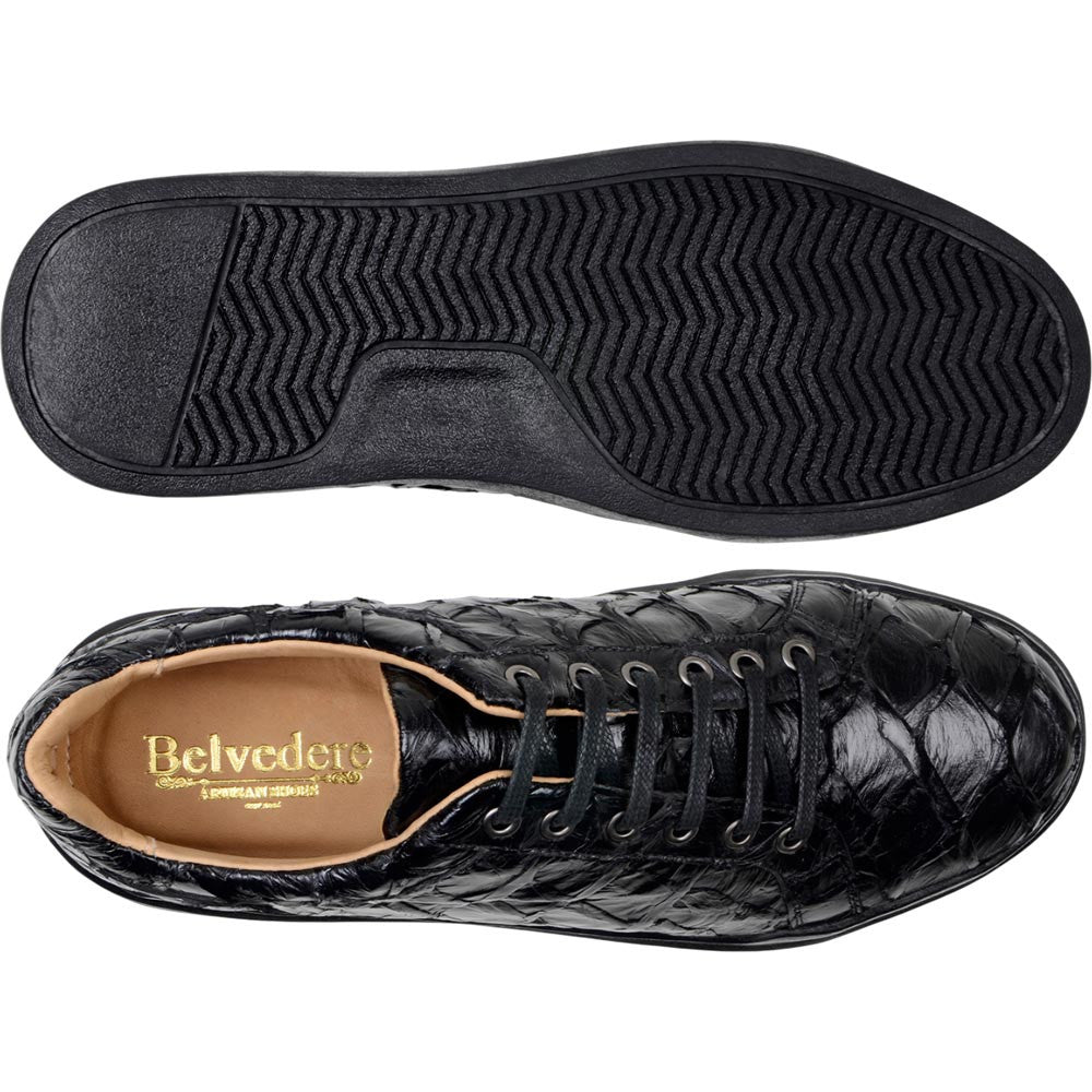Belvedere Kingstone Black Men’s Genuine Pirarucu Sneakers