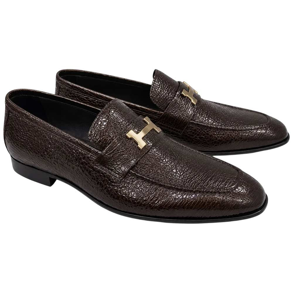 Corrente Men's Vita Calf Skin H-Buckle Loafer - Brown