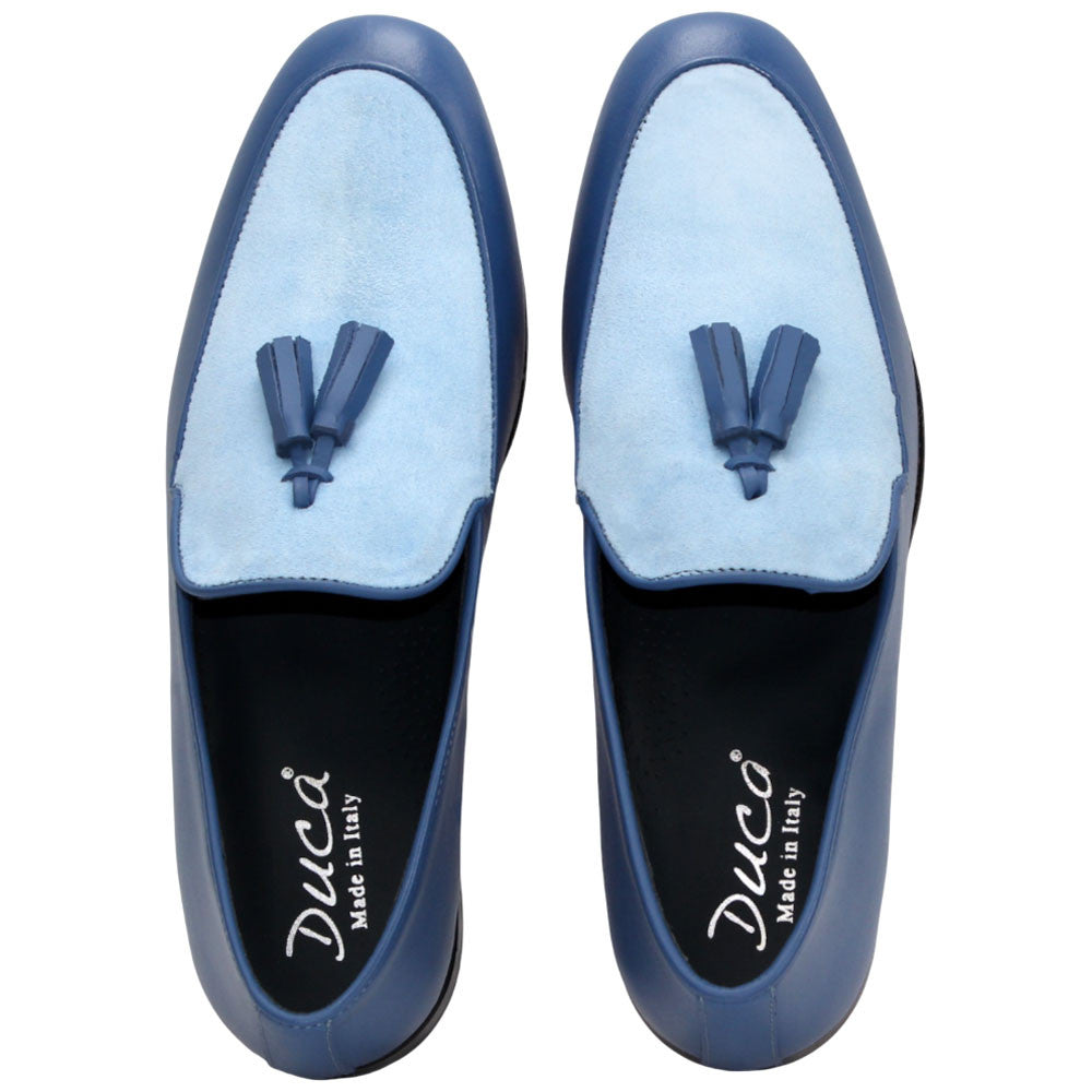 Anzio Blue/Lt. Blue Suede Dress Slip On | Duca Dress Loafers for Men