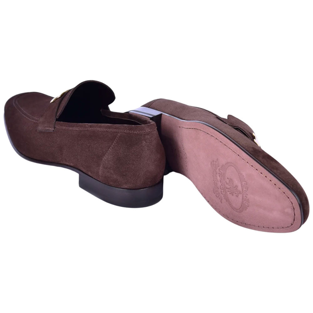 CORRENTE Brown Suede Men's Loafers with Leather Sole H Buckle