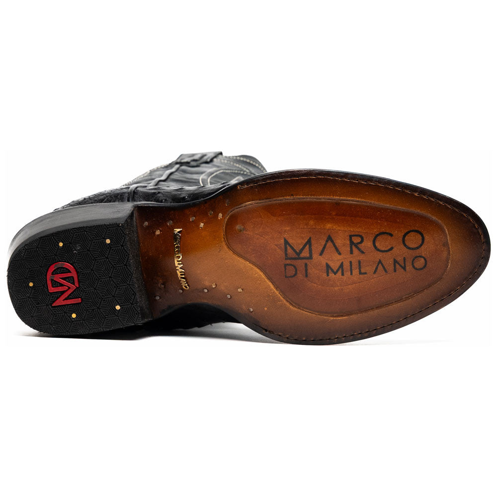 Savannah Genuine Full Quill Ostrich Skin Cowboy Black Boot | Marco Di Milano Western Boots