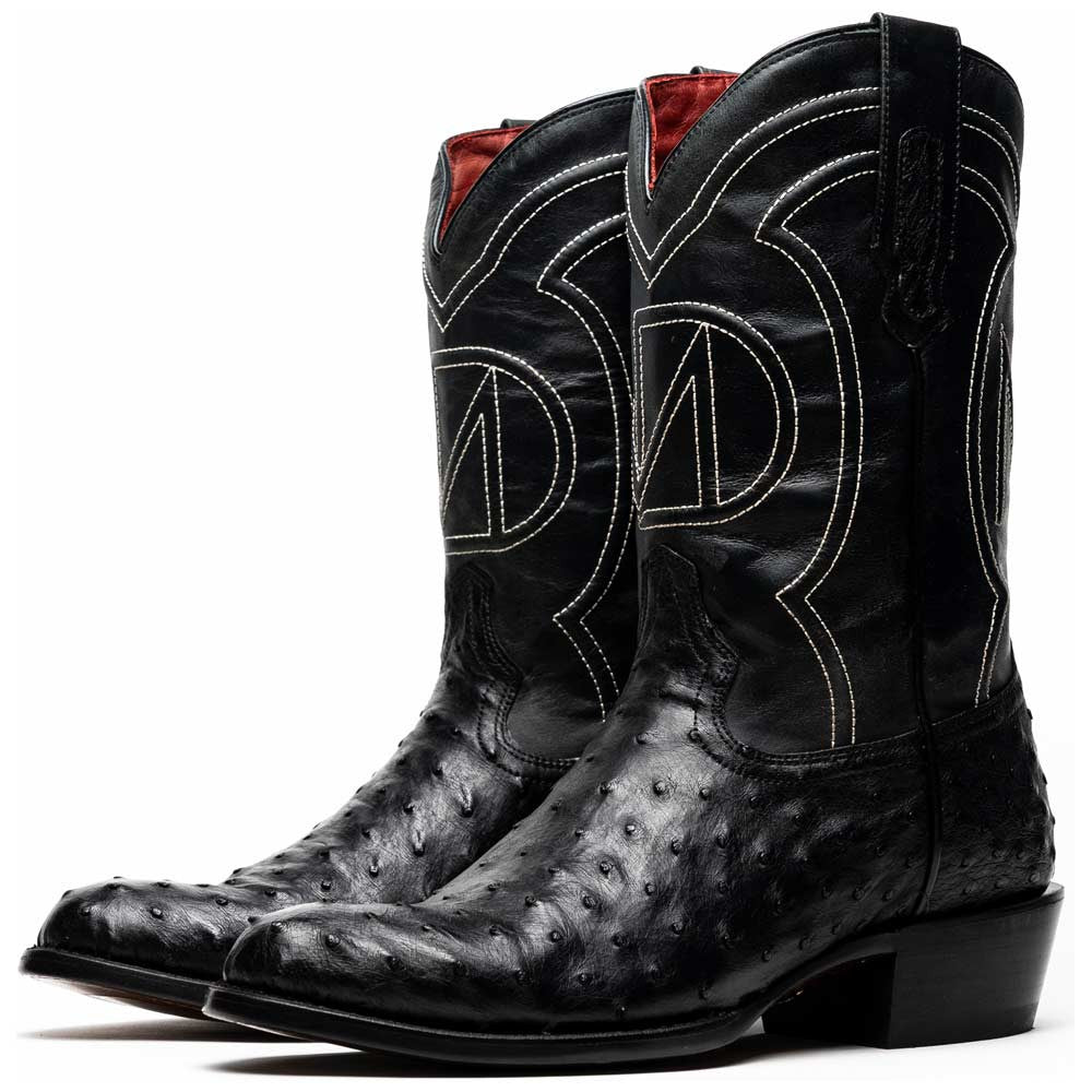 Savannah Genuine Full Quill Ostrich Skin Cowboy Black Boot | Marco Di Milano Western Boots