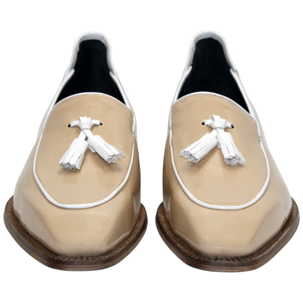 Fano Beige & White Patent Leather Slip On | Duca Dress Loafers for Men