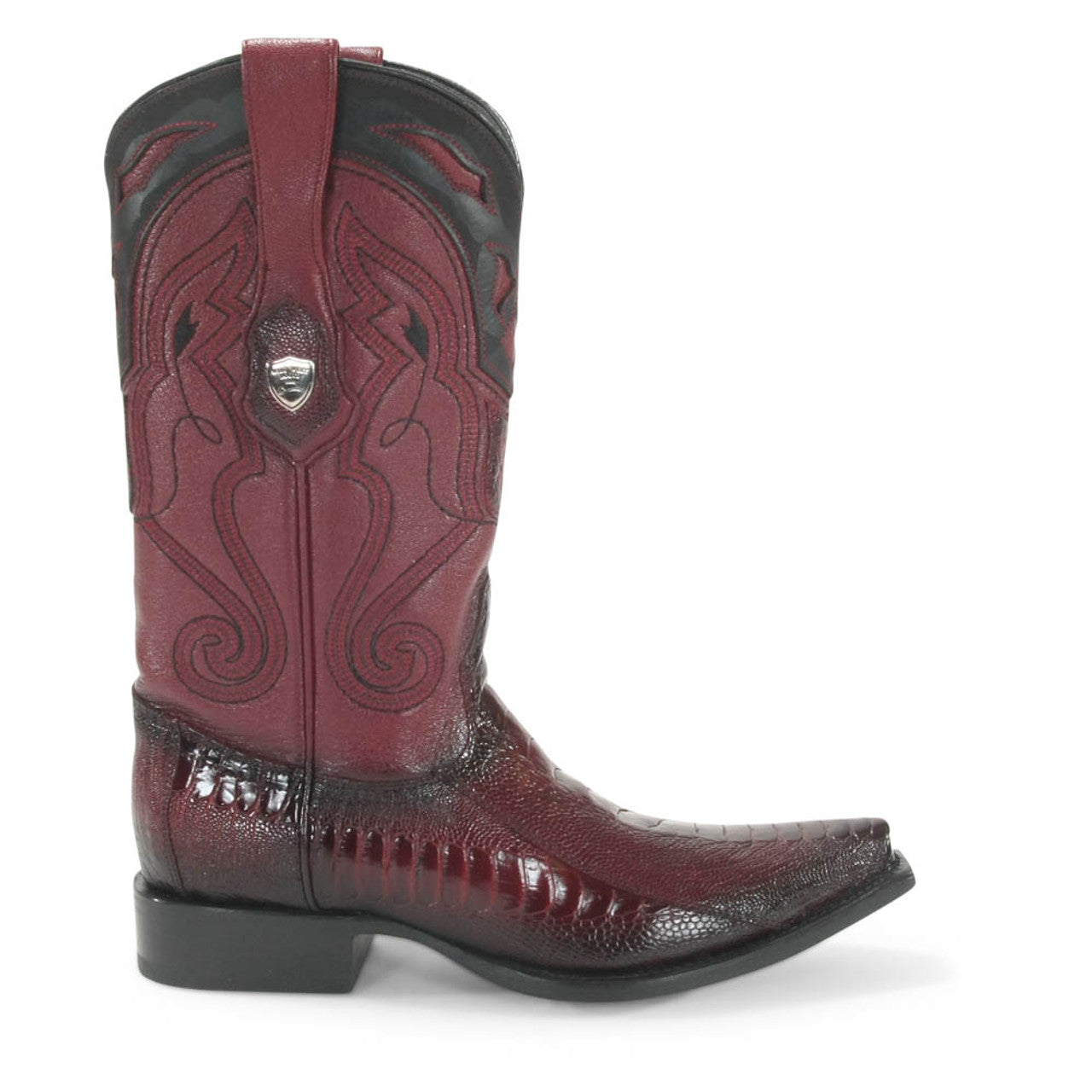 Wild West Burgundy Ostrich Leg Snip Toe Boots