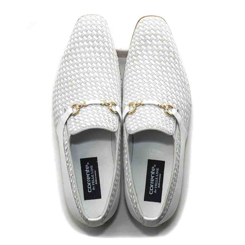 Corrente Wow White Suede and Calfskin Woven Slip-On Loafer for Men