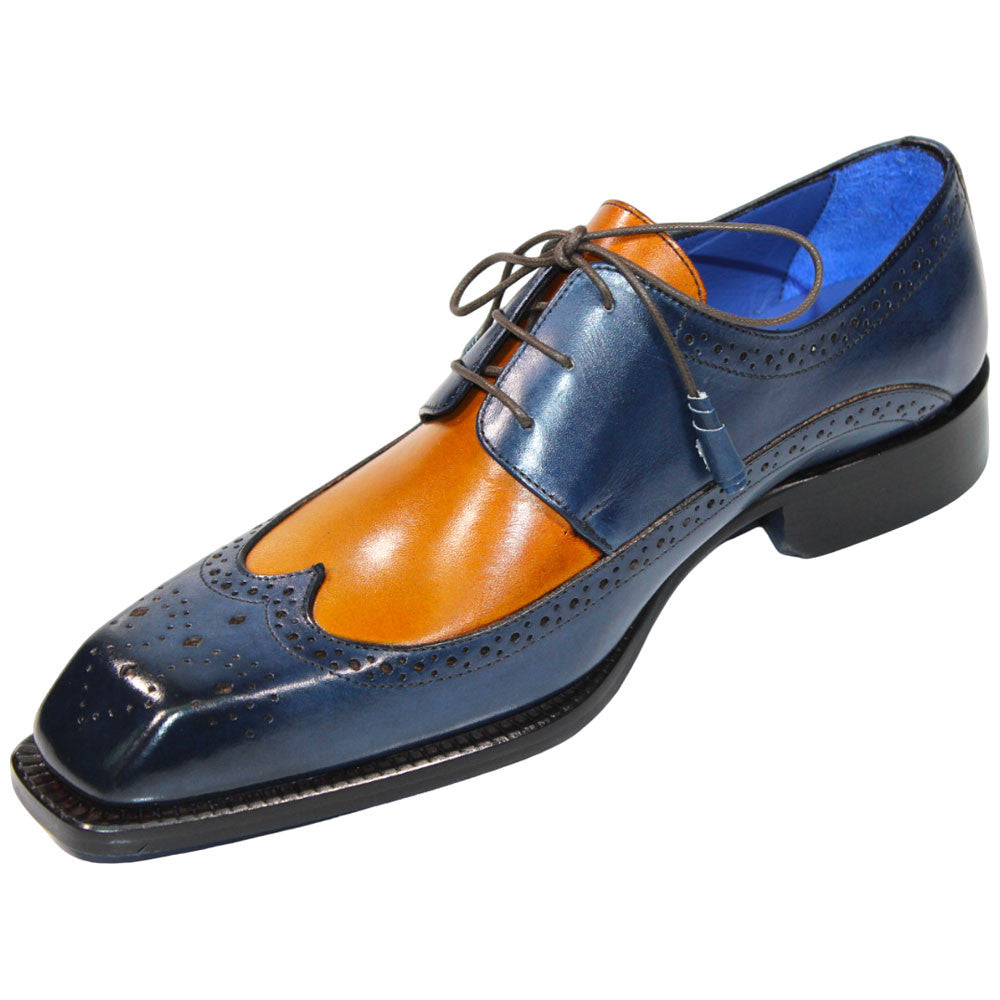 EMILIO FRANCO Orlando Navy/Gold Calf-Skin Leather Oxfords Shoes