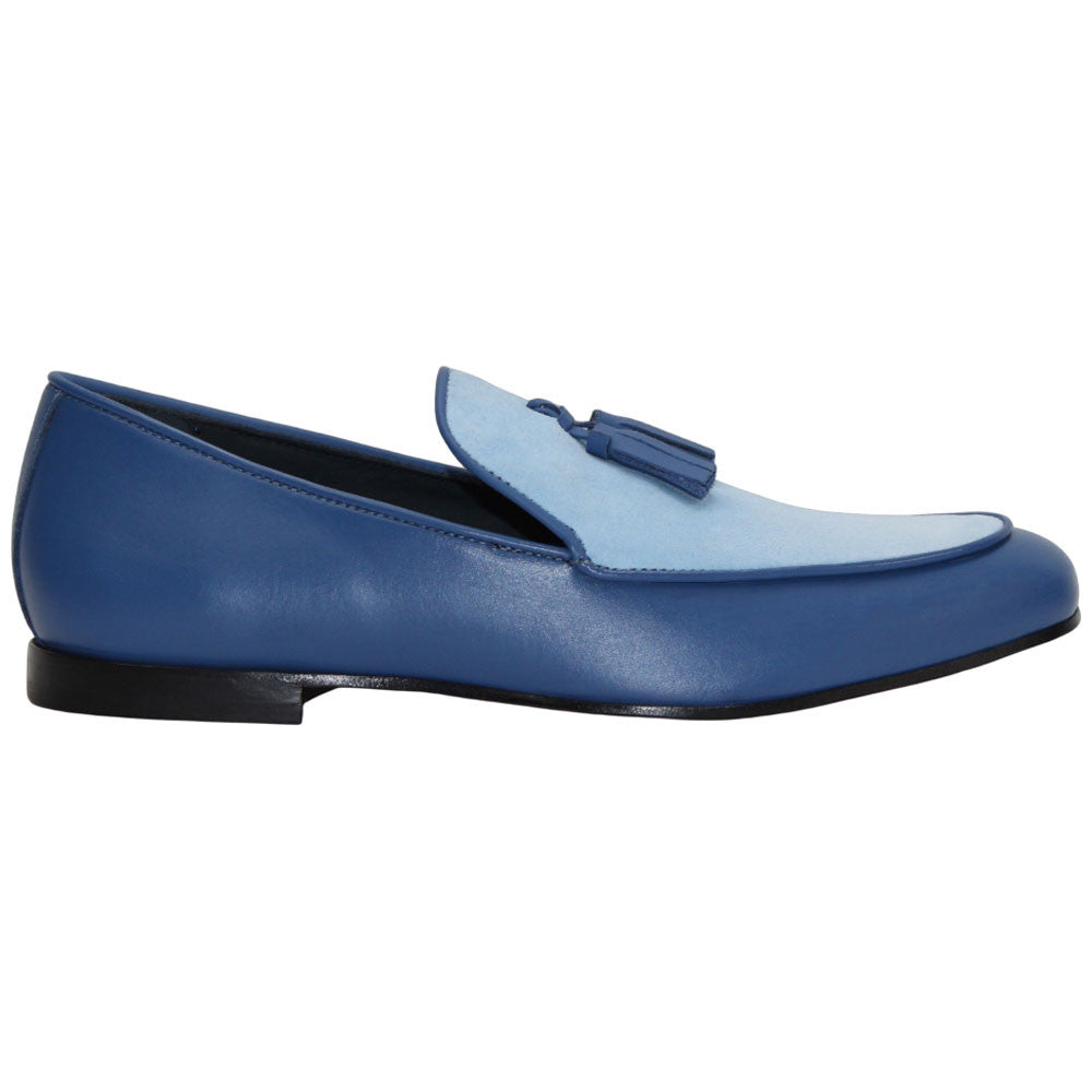 Anzio Blue/Lt. Blue Suede Dress Slip On | Duca Dress Loafers for Men