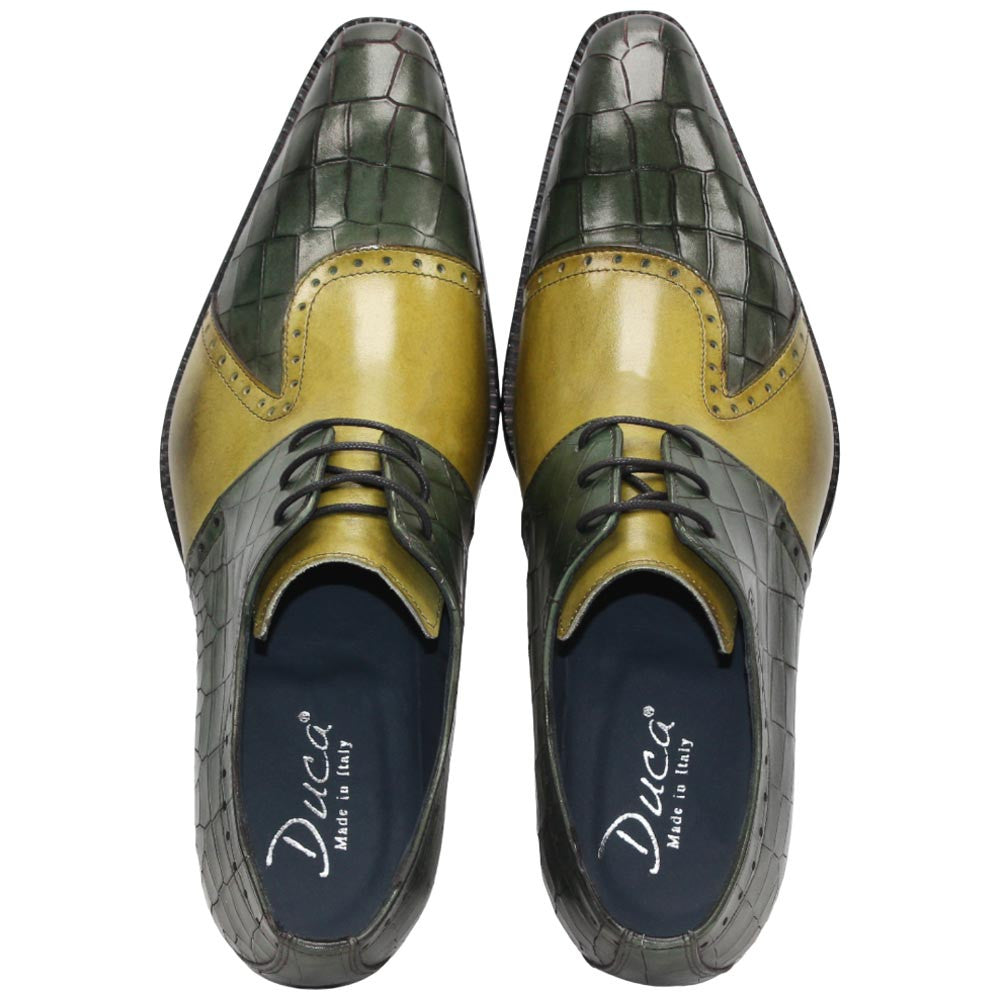 Vergato Light Green/Olive Calfskin Coroco Print Oxfords | Duca Dress Shoes for Men