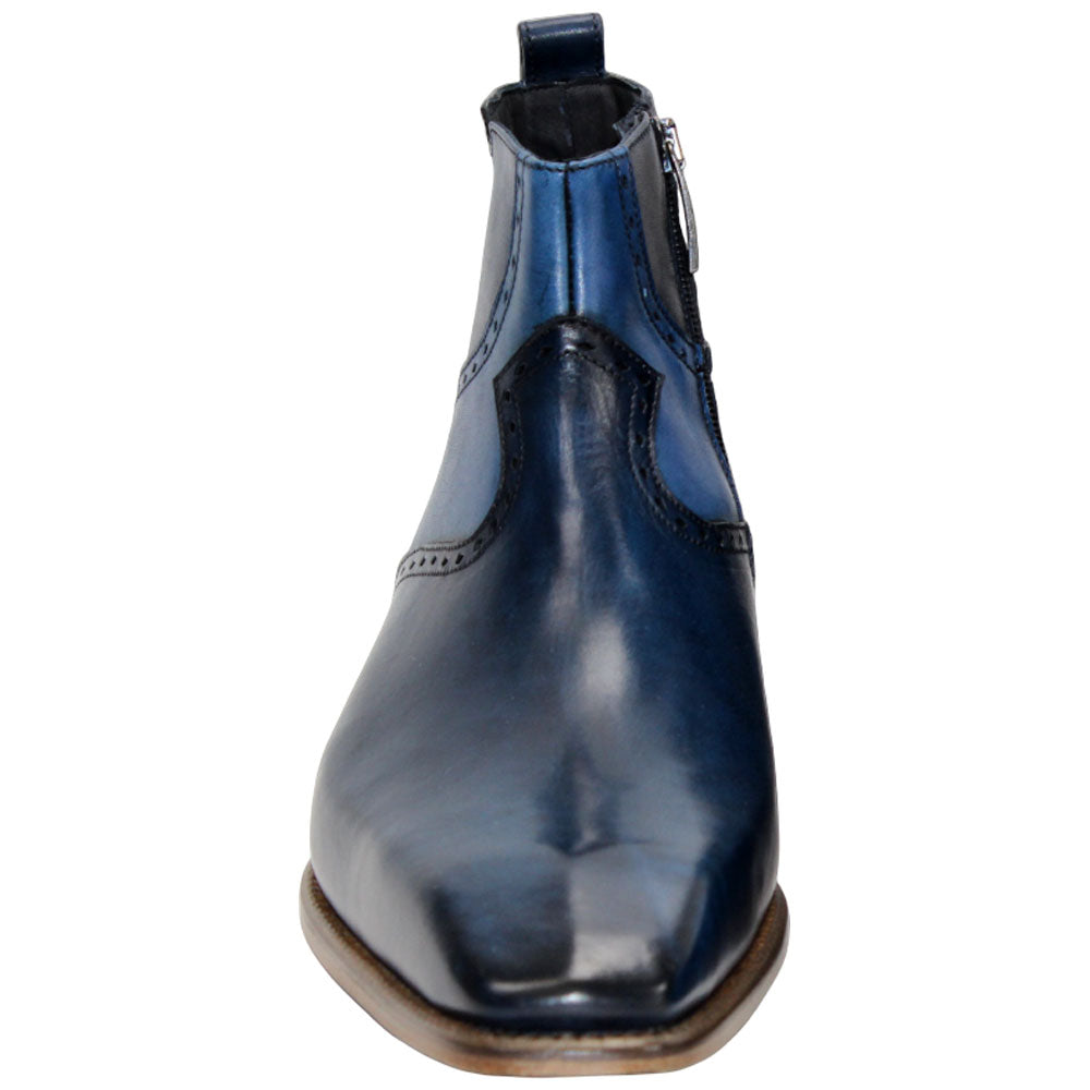 Duca Pedaso Men's Navy Calf-Skin Leather Zipper Ankle Oxfords Shoes