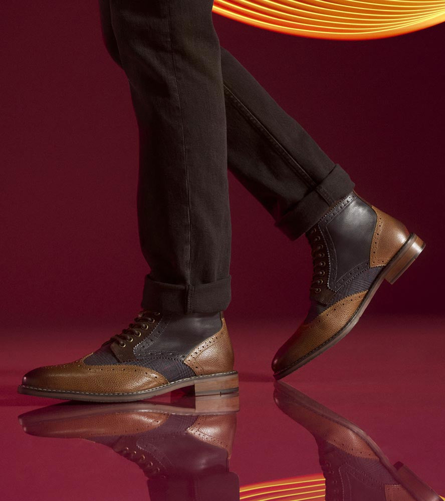 Finnegan Wingtip Lace Up Casual | Stacy Adams Casual Shoes in Cognac & Navy Multi for Men