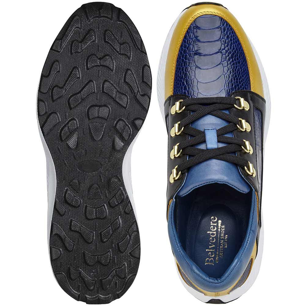 Belvedere Adam Gold/Electric Blue/Black Men’s Genuine Ostrich & Soft Italian Calf Leather Sneakers