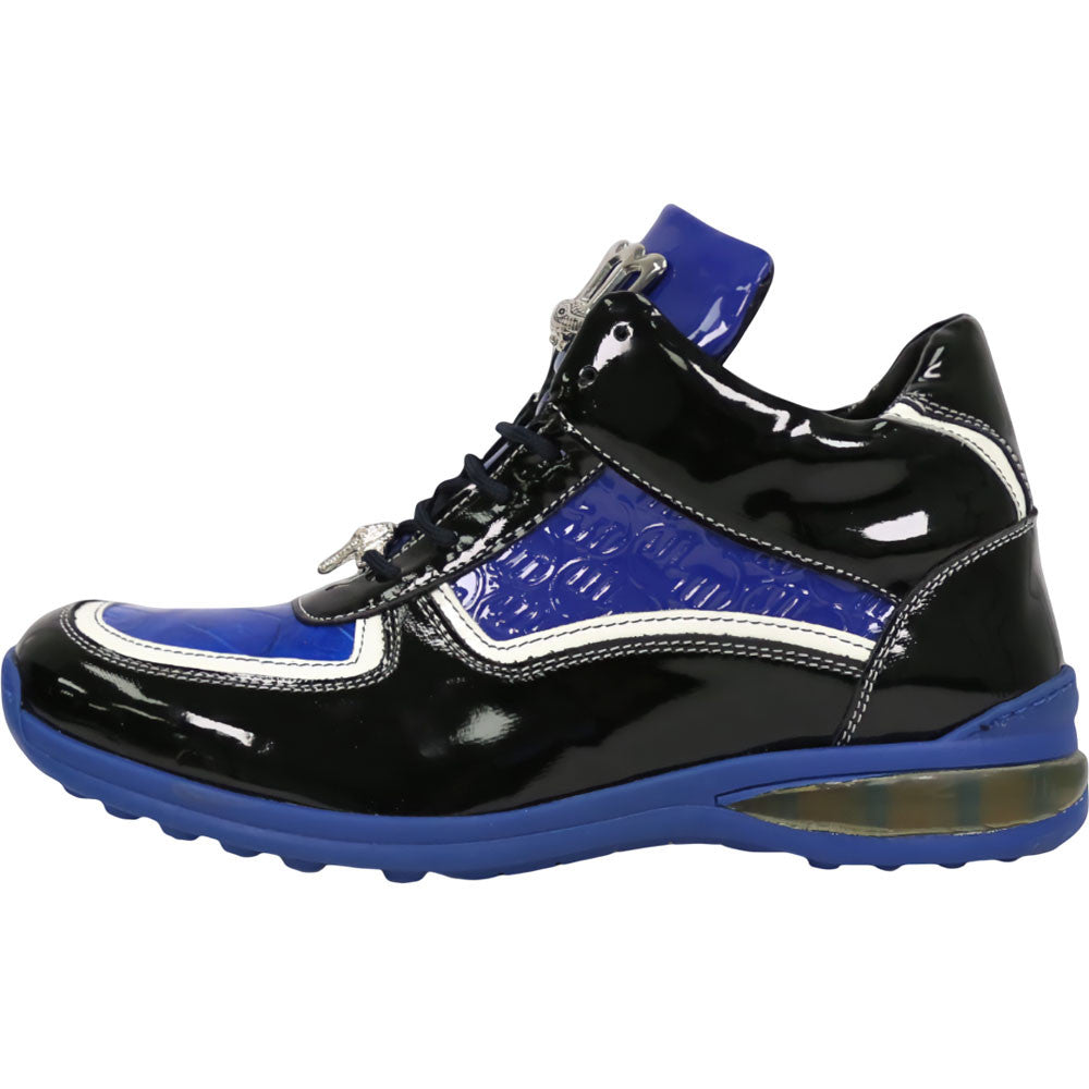 Mauri Quick Men's Black / Blue Baby Croc / Patent Leather High-Top Sneakers