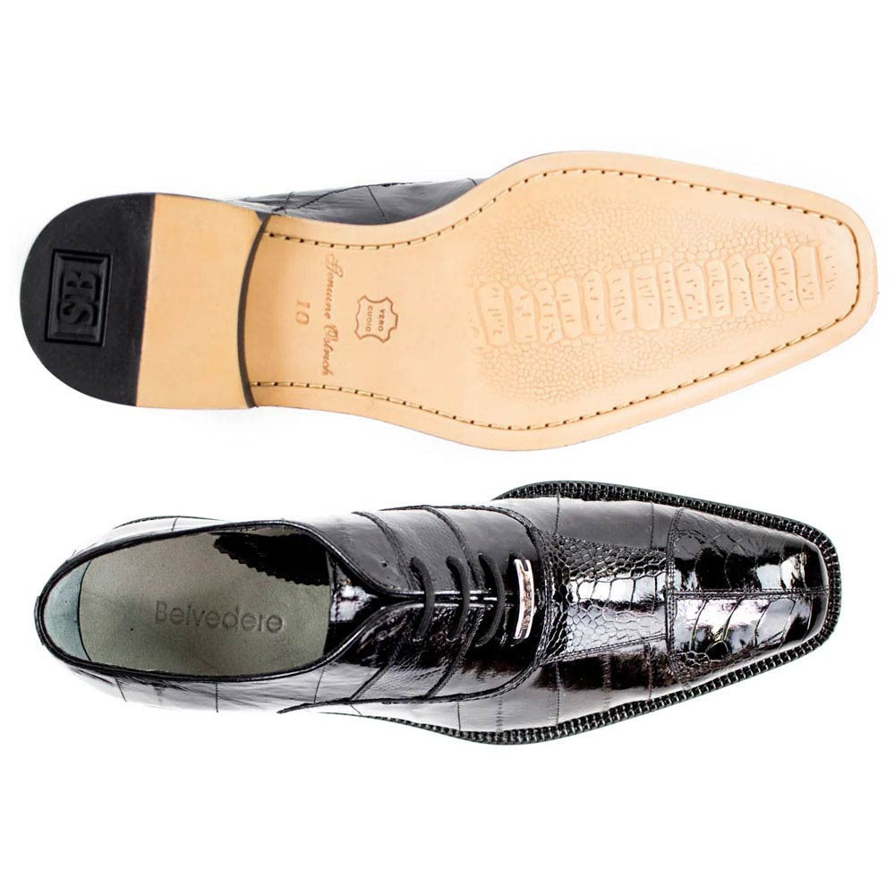 Belvedere Men's Oxfords Black Ostrich & Eel Shoe