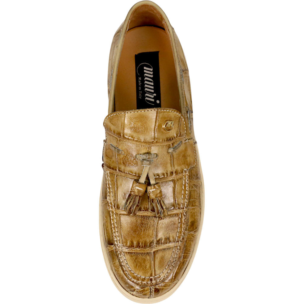 Mauri Chill Men's Mustard Exotic Alligator / Nappa Leather Slip-On Tassels Sneaker