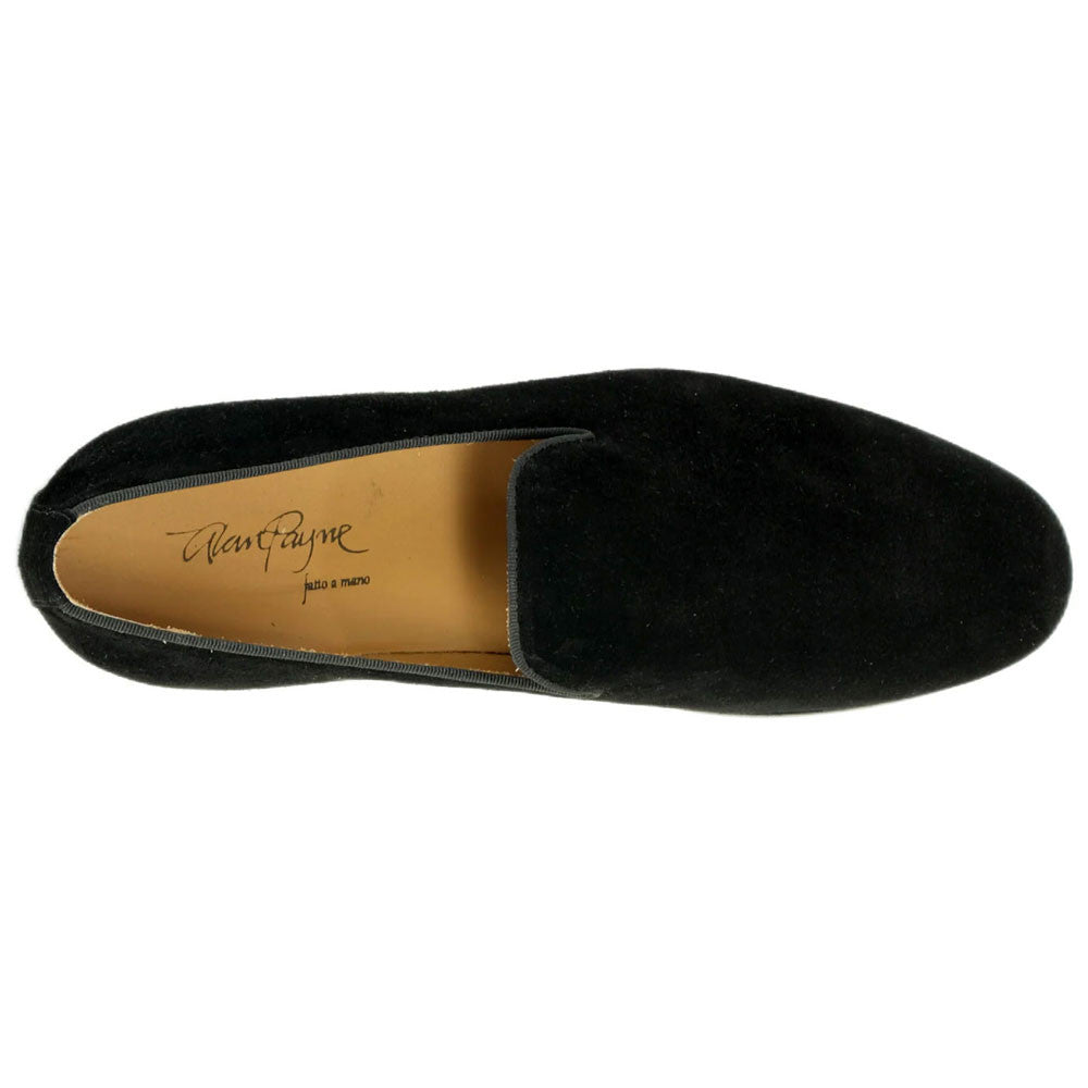 Alan Payne Prego Italian Velour Black Suede Smoking Slipper - with Grosgrain Trim