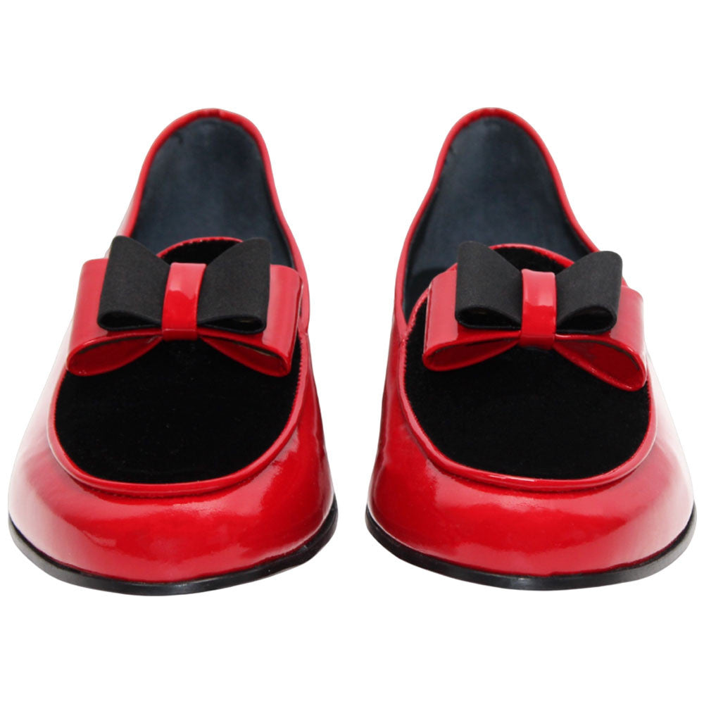 Amalfi Red & Black Velvet & Patent Leather Slip on | Duca Bow Dress Loafers
