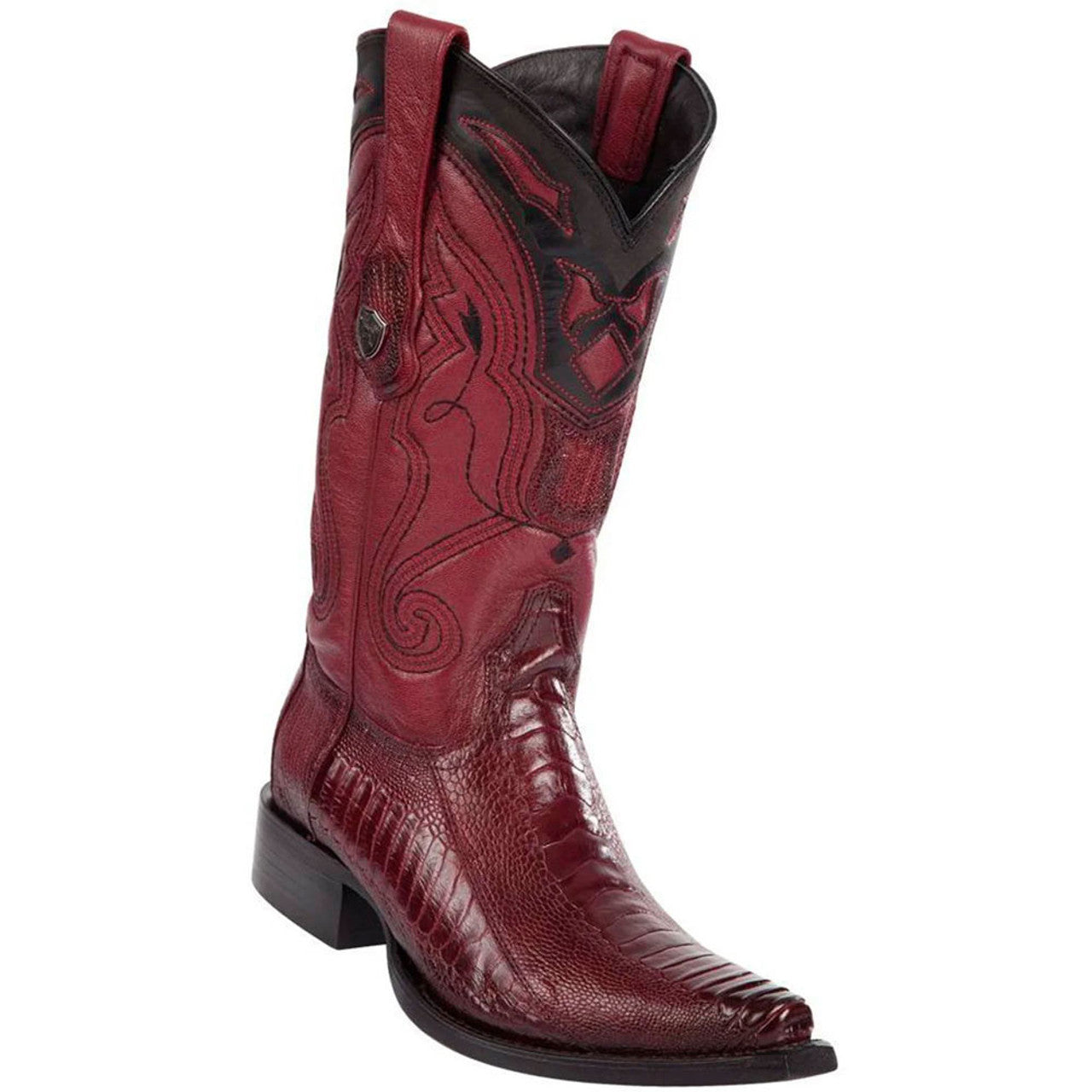 Wild West Burgundy Ostrich Leg Snip Toe Boots