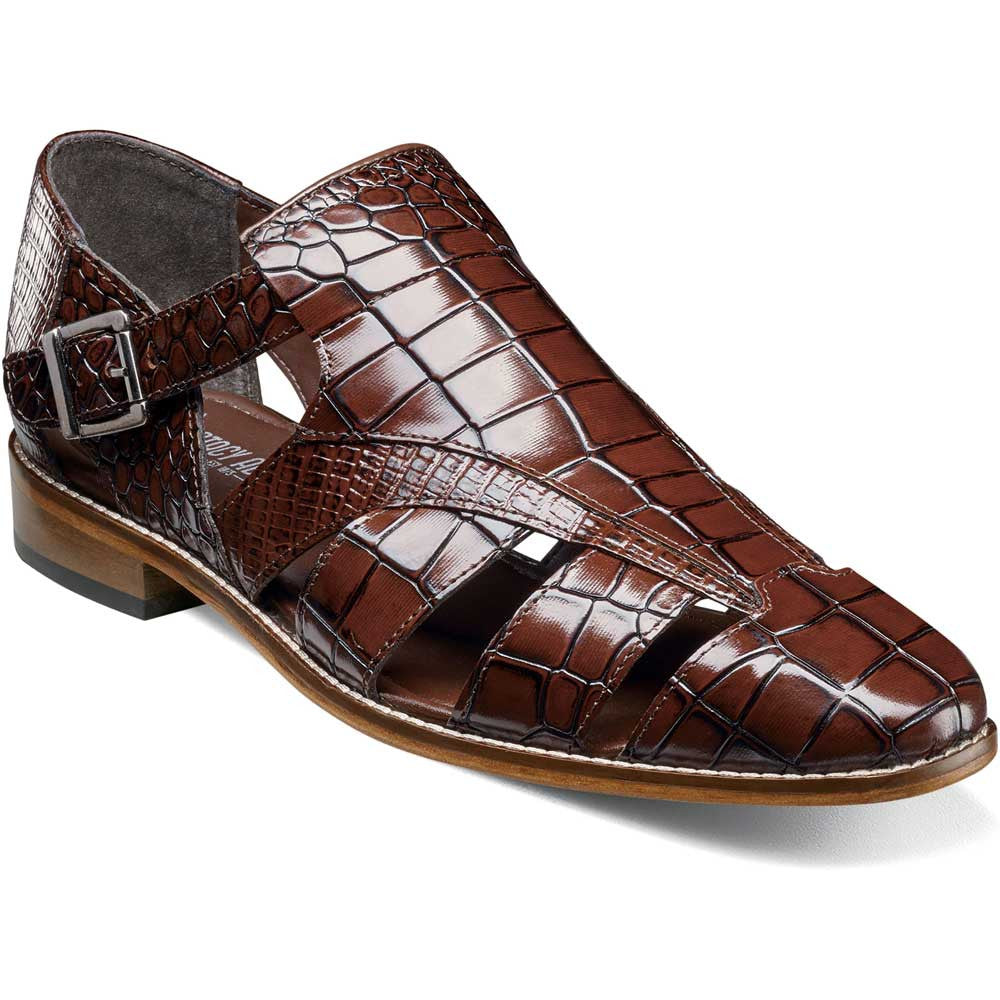 Stacy Adams Calandro Cognac Croco/Lizard Print Leather City Sandal (US Men Size)
