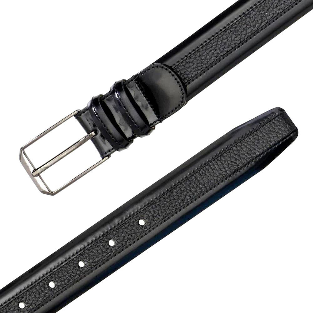 Mezlan Men's Hi-Shine Cordovan & Deerskin Belt in Black