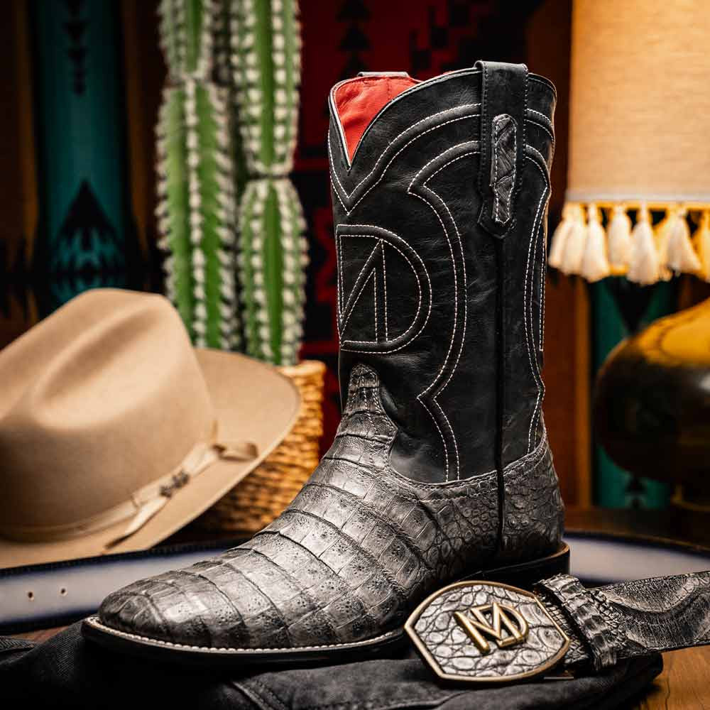 Tucson Genuine Caiman Belly Skin Stone Gray Cowboy Boot | Marco Di Milano Western Boots