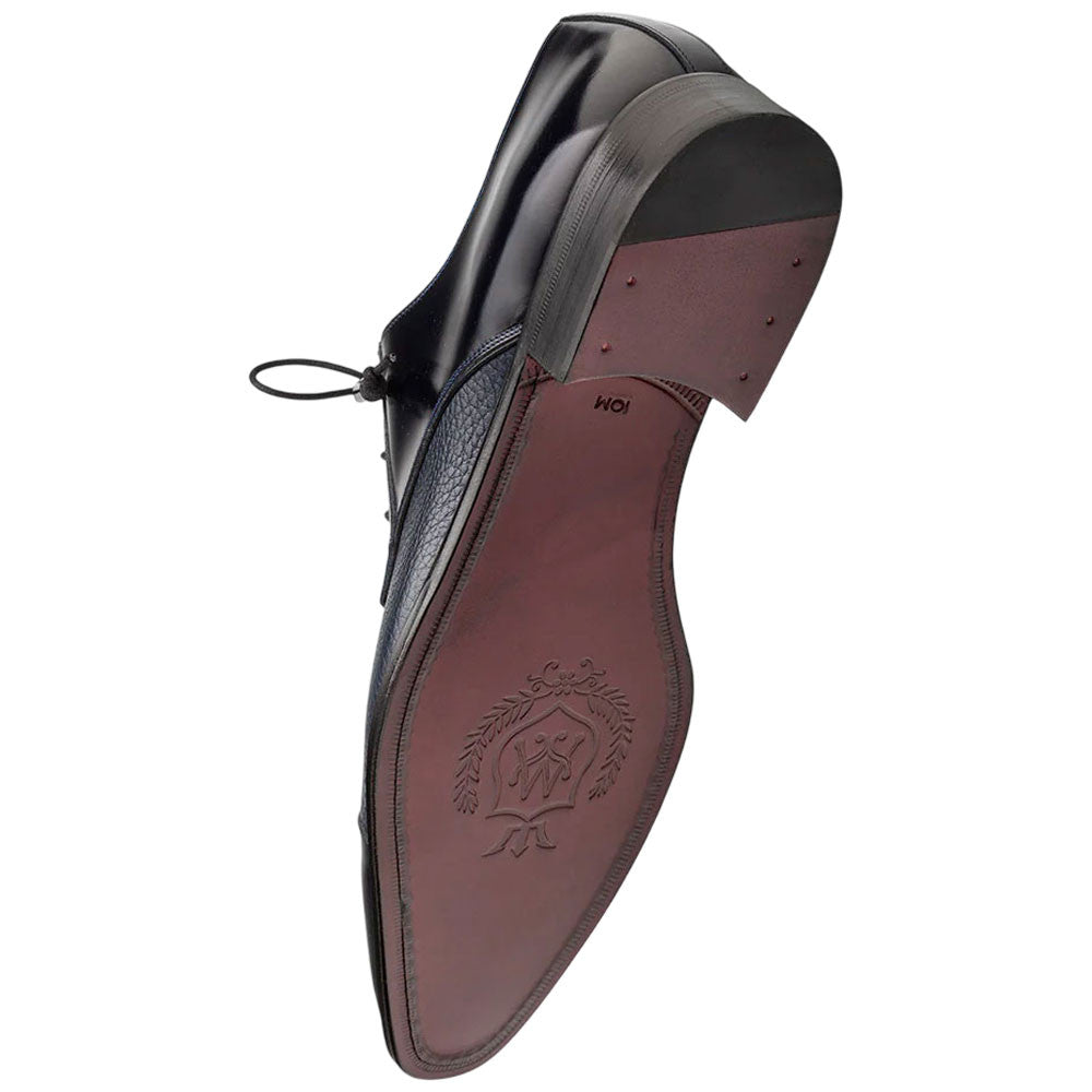 Mezlan Capello Blue Hi-Shine & Textured Calfskin Cap Toe Derby - Handmade Spanish Dress Shoe