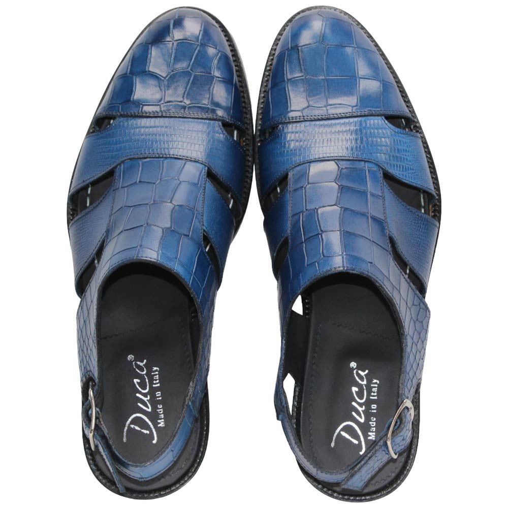 Positano Blue Calfskin Exotic Print Sandal | Duca Dress Sandals for Men