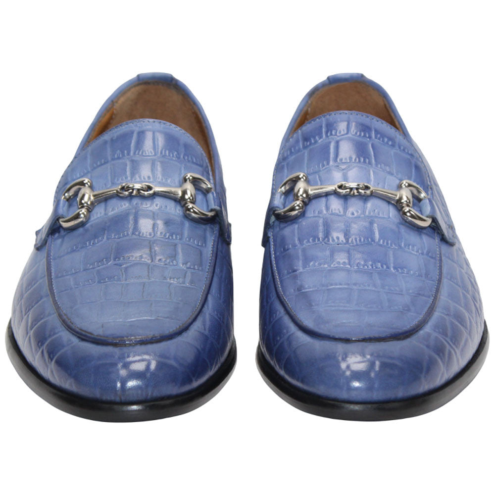 Vasto Light Blue Calfskin Leather Slip On | Duca Dress Loafers for Men