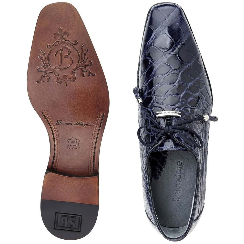 Belvedere Lago Navy Men’s Genuine American Alligator Lace Up Shoes
