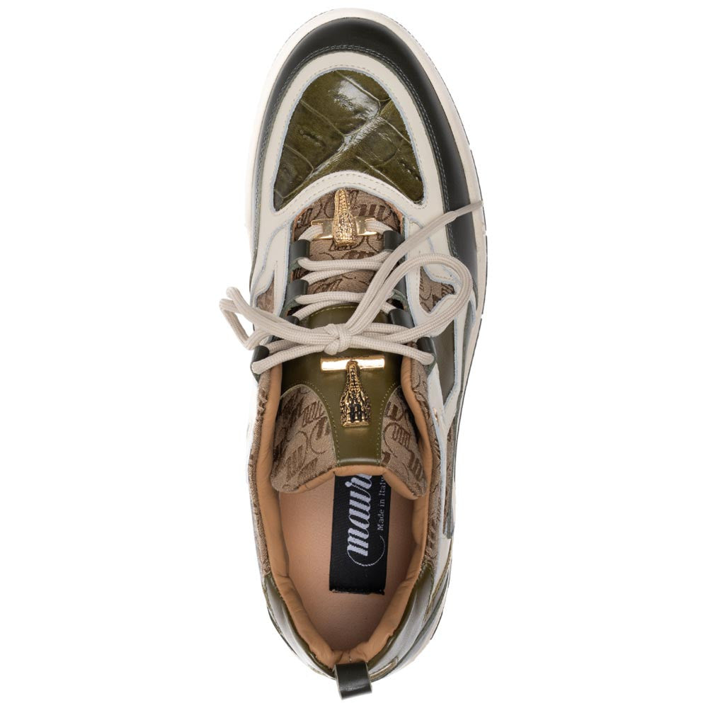 Mauri Men's Baby Crocodile Skin ABSTRACT Green Multi Trendy Sneaker(US Men Size)