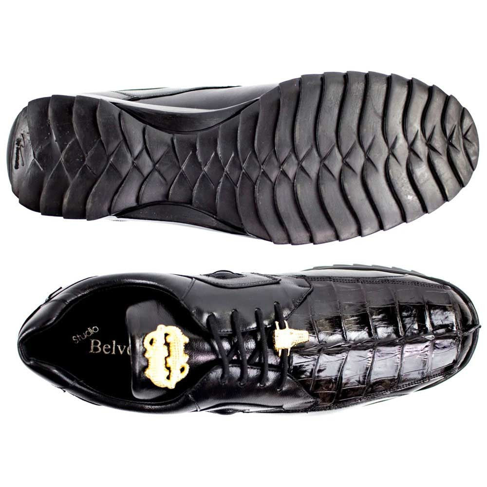 Belvedere Vasco Men's Black Hornback Crocodile & Soft Calf Sneaker