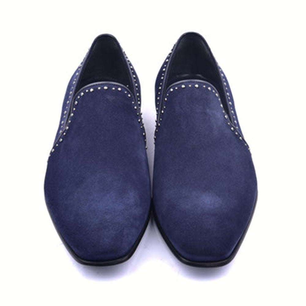 CORRENTE Navy Plain Suede Slip On With Studs