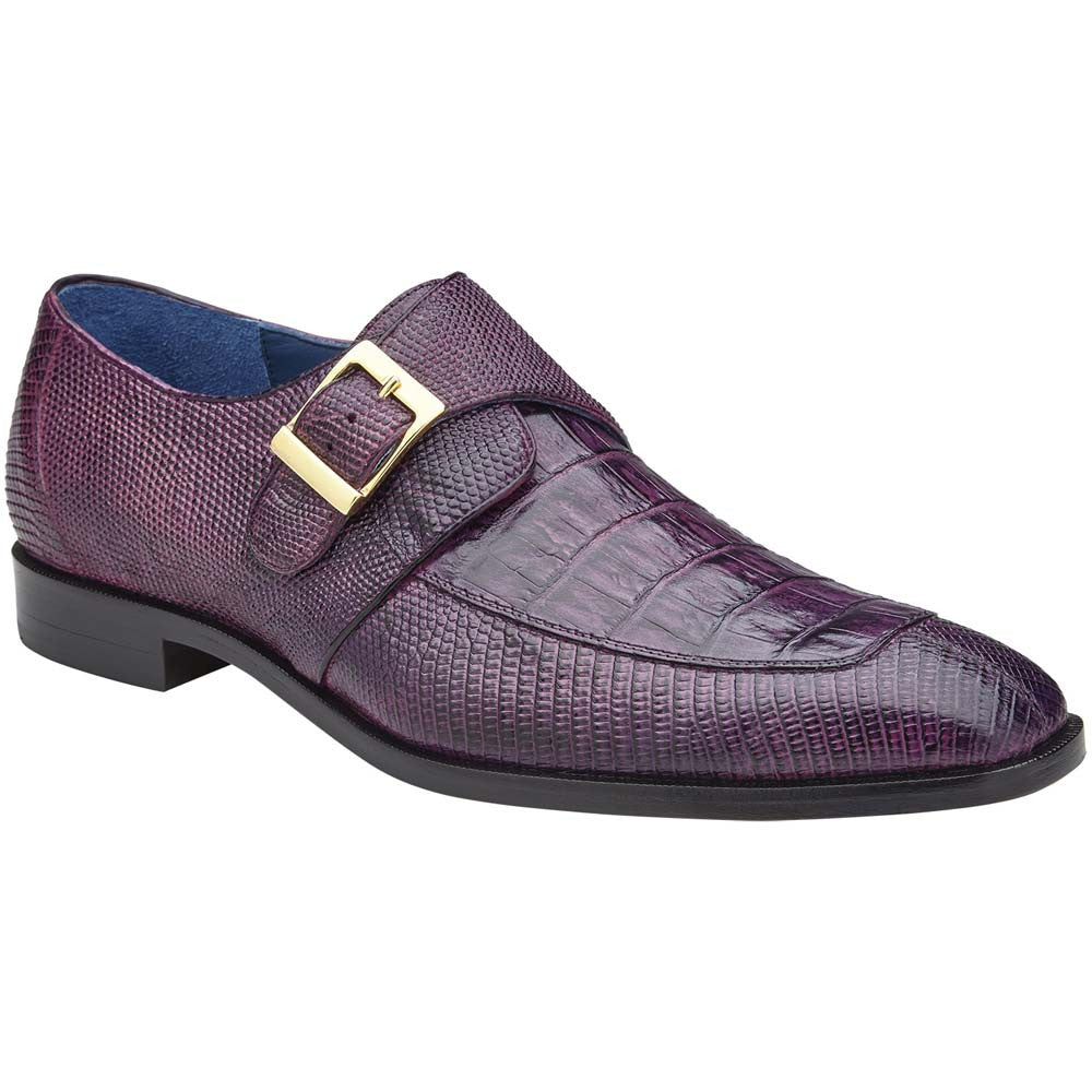Belvedere Pablo Purple Men’s Genuine Caiman & Lizard Monk Strap Shoes