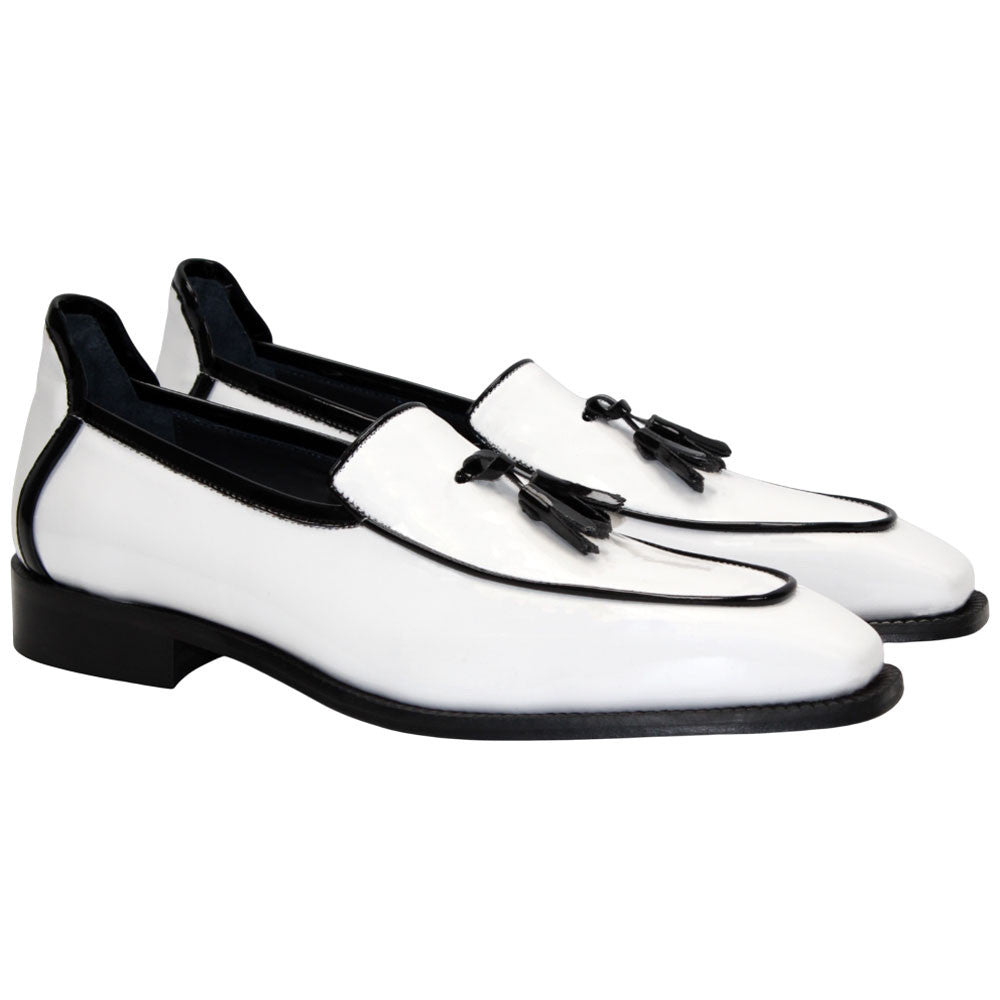 Fano Black & White Patent Leather Slip On | Duca Dress Loafers for Men