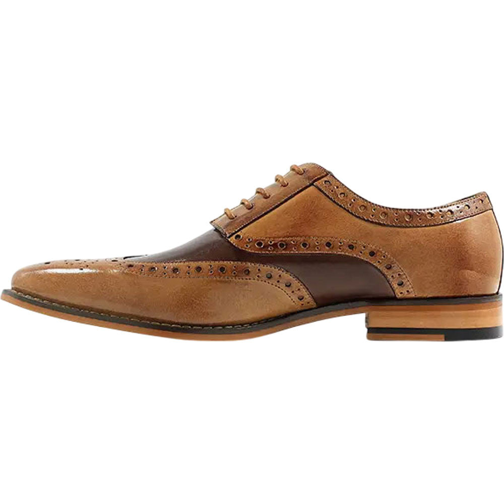 Tinsley Tan & Brown Buffalo Leather Wingtip Oxfords by Stacy Adams