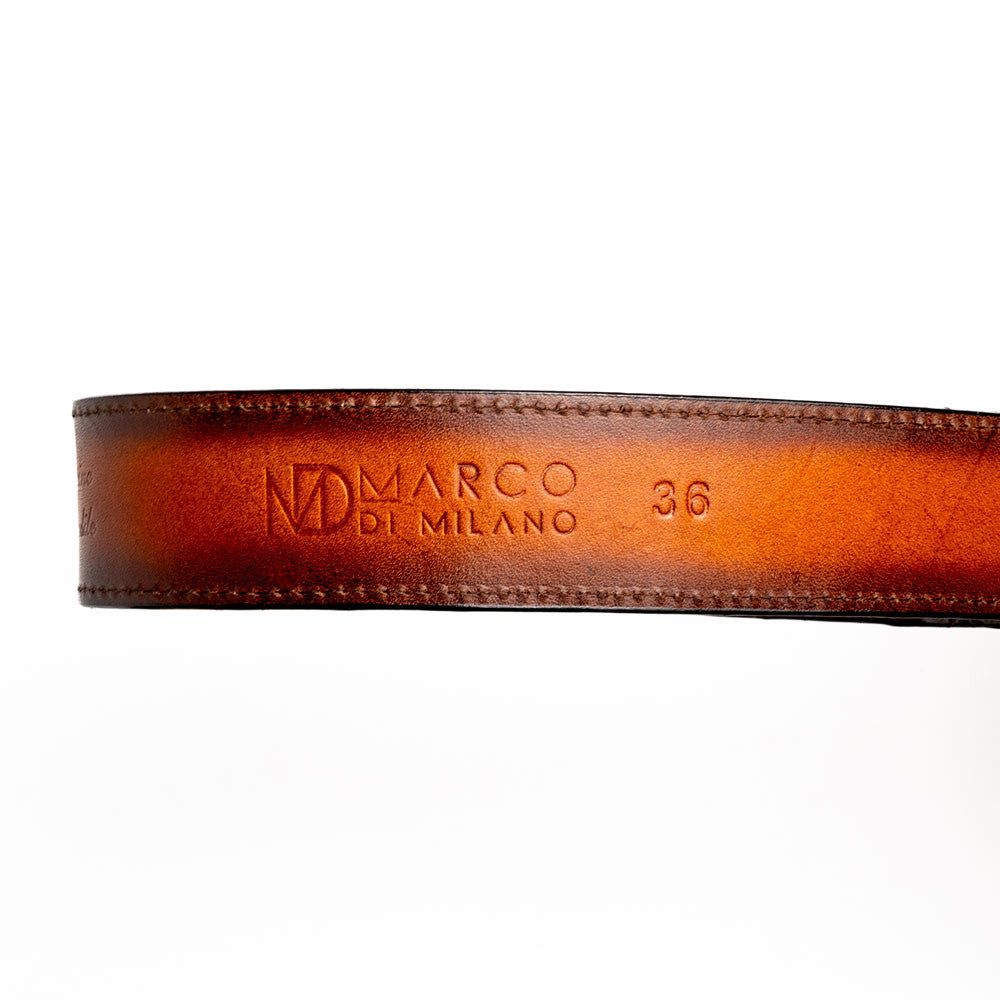 Texas Genuine Caiman Crocodile Skin Belt in Aged Maple with Antique Western Buckle | Marco Di Milano Exotic Belt