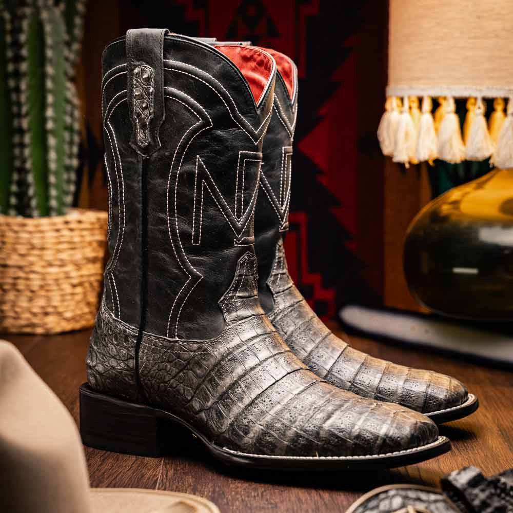 Tucson Genuine Caiman Belly Skin Stone Gray Cowboy Boot | Marco Di Milano Western Boots